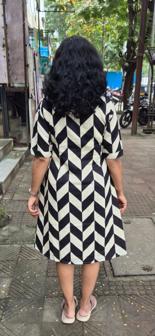 Black Pure Cotton Knee Length One Piece