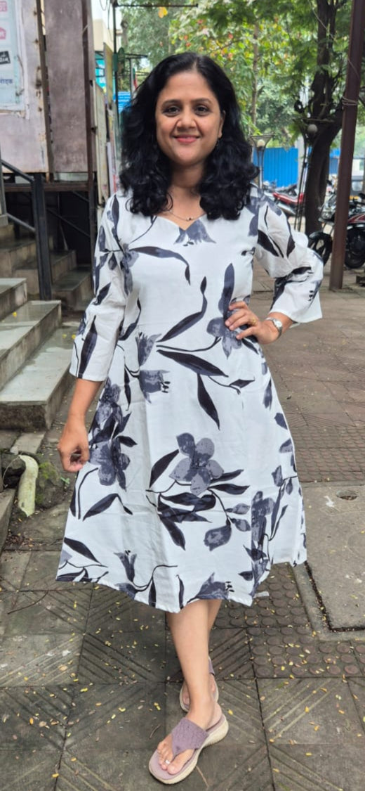 White Pure Cotton Printed One Piece