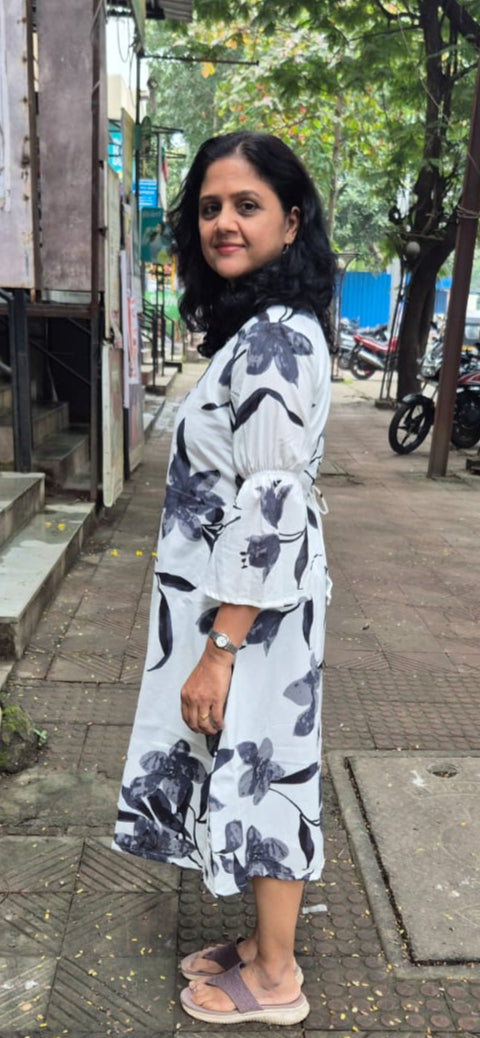 White Pure Cotton Printed One Piece