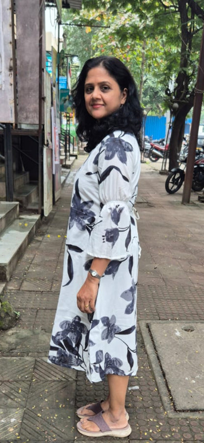 White Pure Cotton Printed One Piece