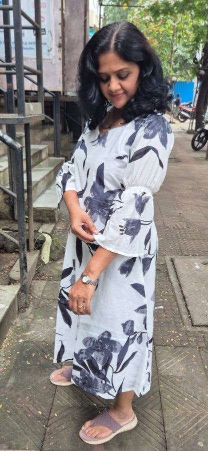 White Pure Cotton Printed One Piece