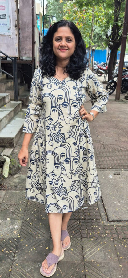 Off White Pure Cotton Printed One Piece