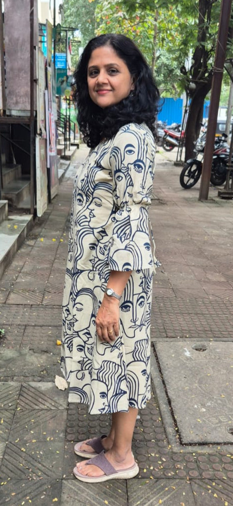 Off White Pure Cotton Printed One Piece