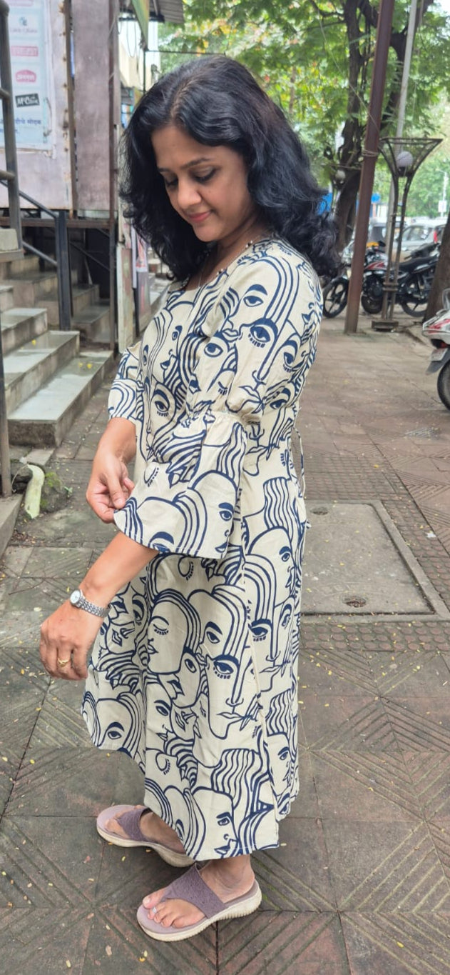 Off White Pure Cotton Printed One Piece