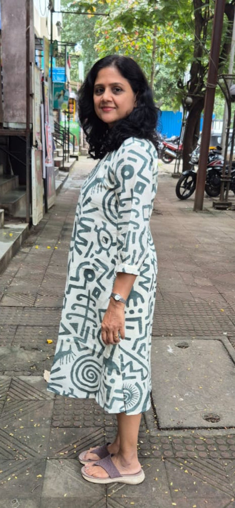 Off White Pure Cotton Printed One Piece