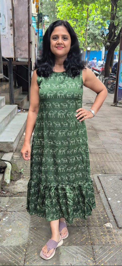 Bottle Green Mashru Silk One Piece