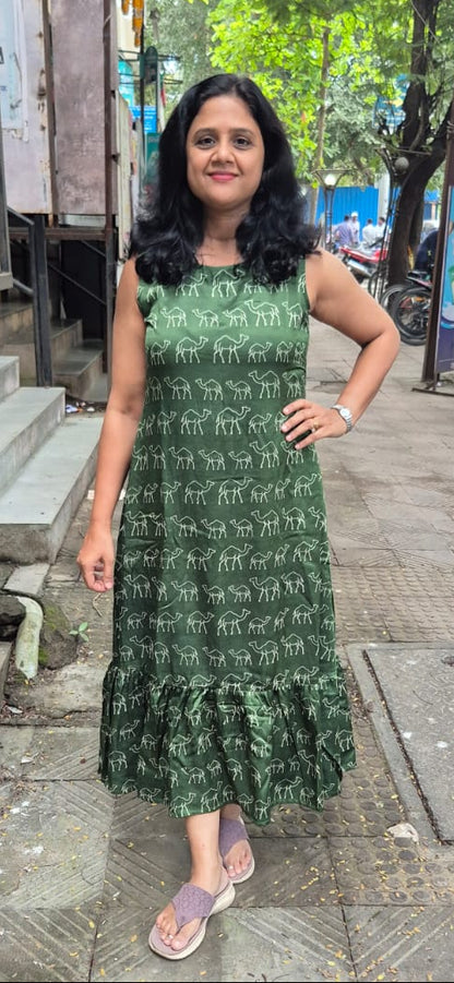 Bottle Green Mashru Silk One Piece