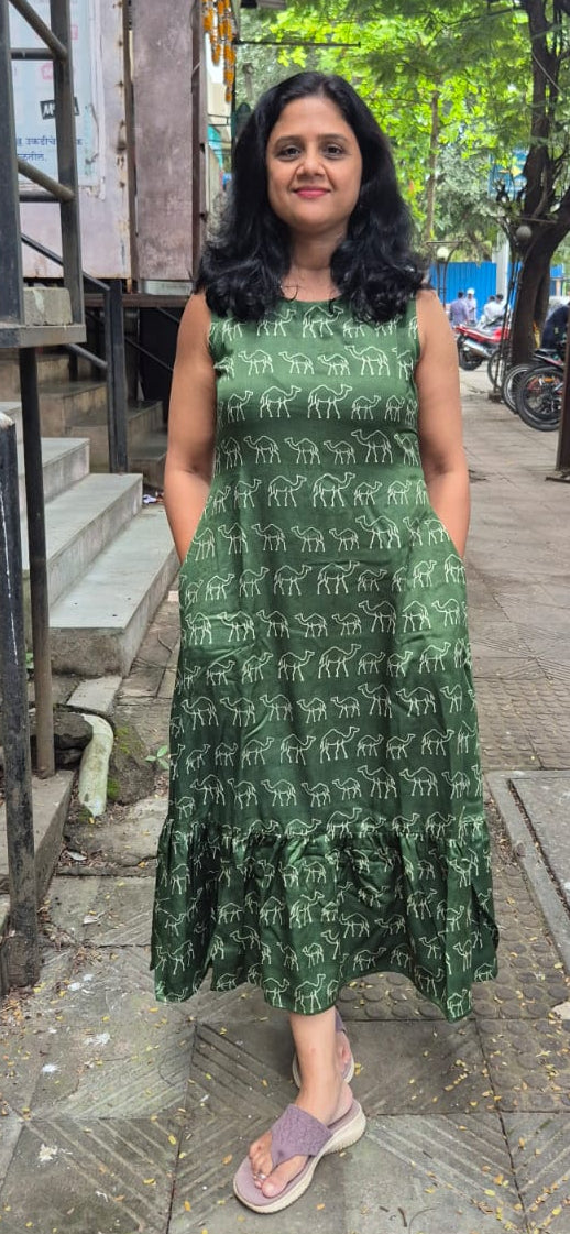 Bottle Green Mashru Silk One Piece