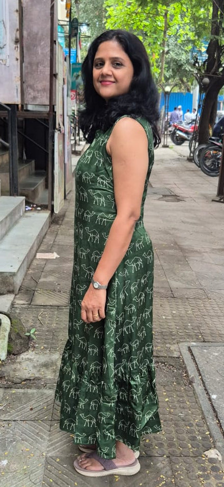 Bottle Green Mashru Silk One Piece