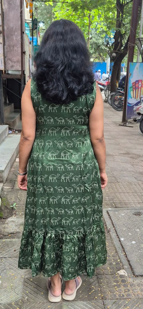 Bottle Green Mashru Silk One Piece