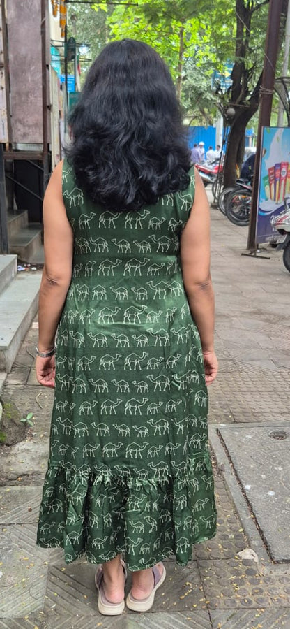 Bottle Green Mashru Silk One Piece