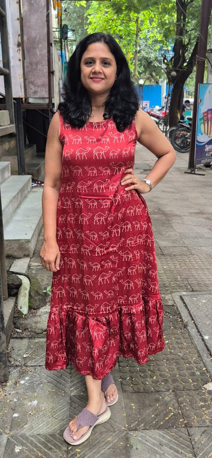 Maroon Mashru Silk One Piece