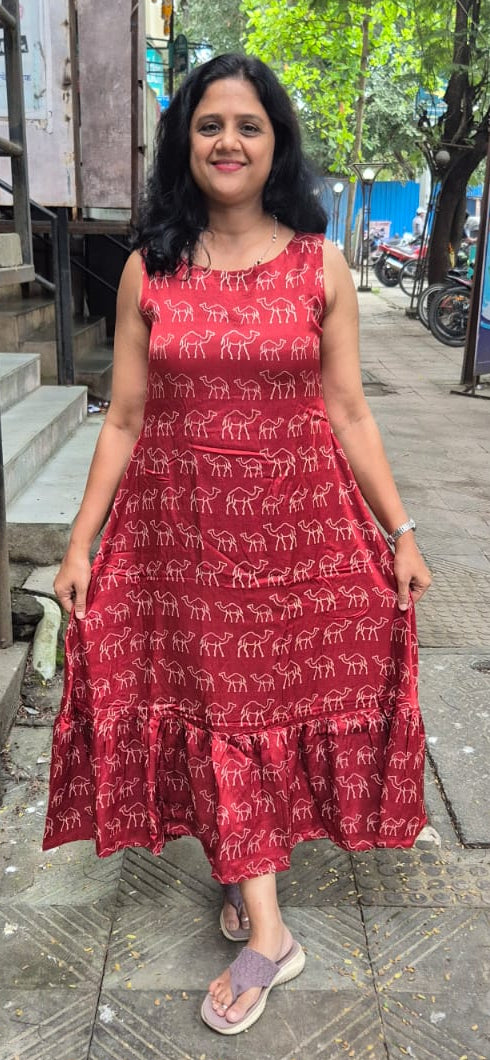 Maroon Mashru Silk One Piece