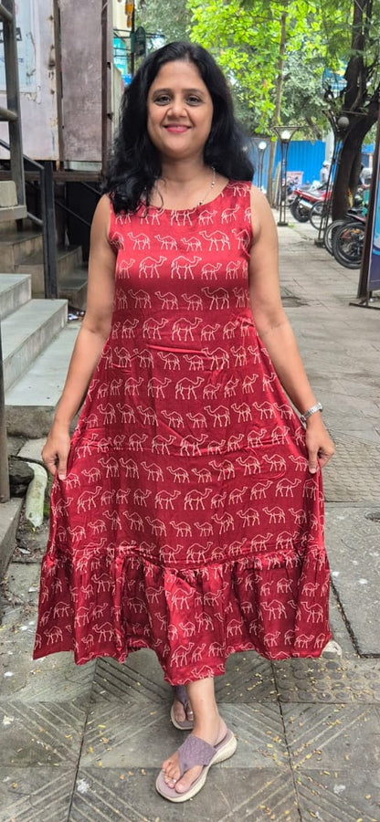 Maroon Mashru Silk One Piece