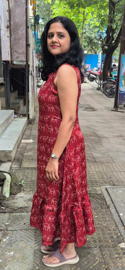 Maroon Mashru Silk One Piece