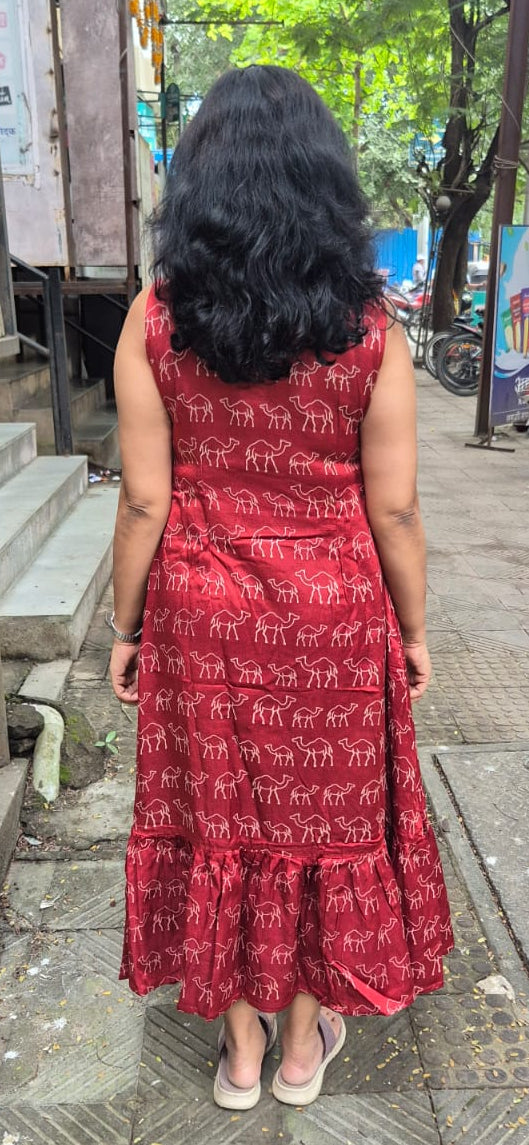 Maroon Mashru Silk One Piece