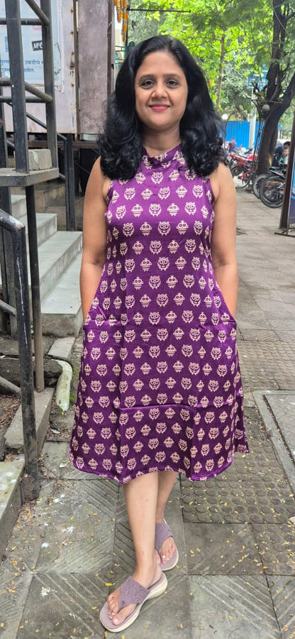 Purple Mashru Silk Knee Length One Piece