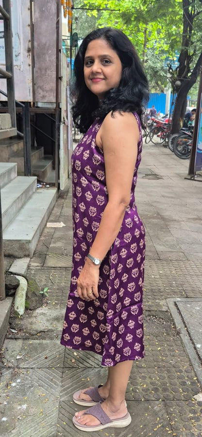 Purple Mashru Silk Knee Length One Piece