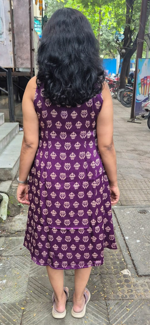 Purple Mashru Silk Knee Length One Piece