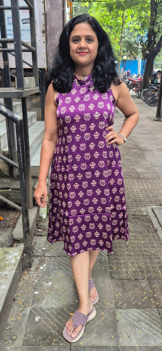 Purple Mashru Silk Knee Length One Piece