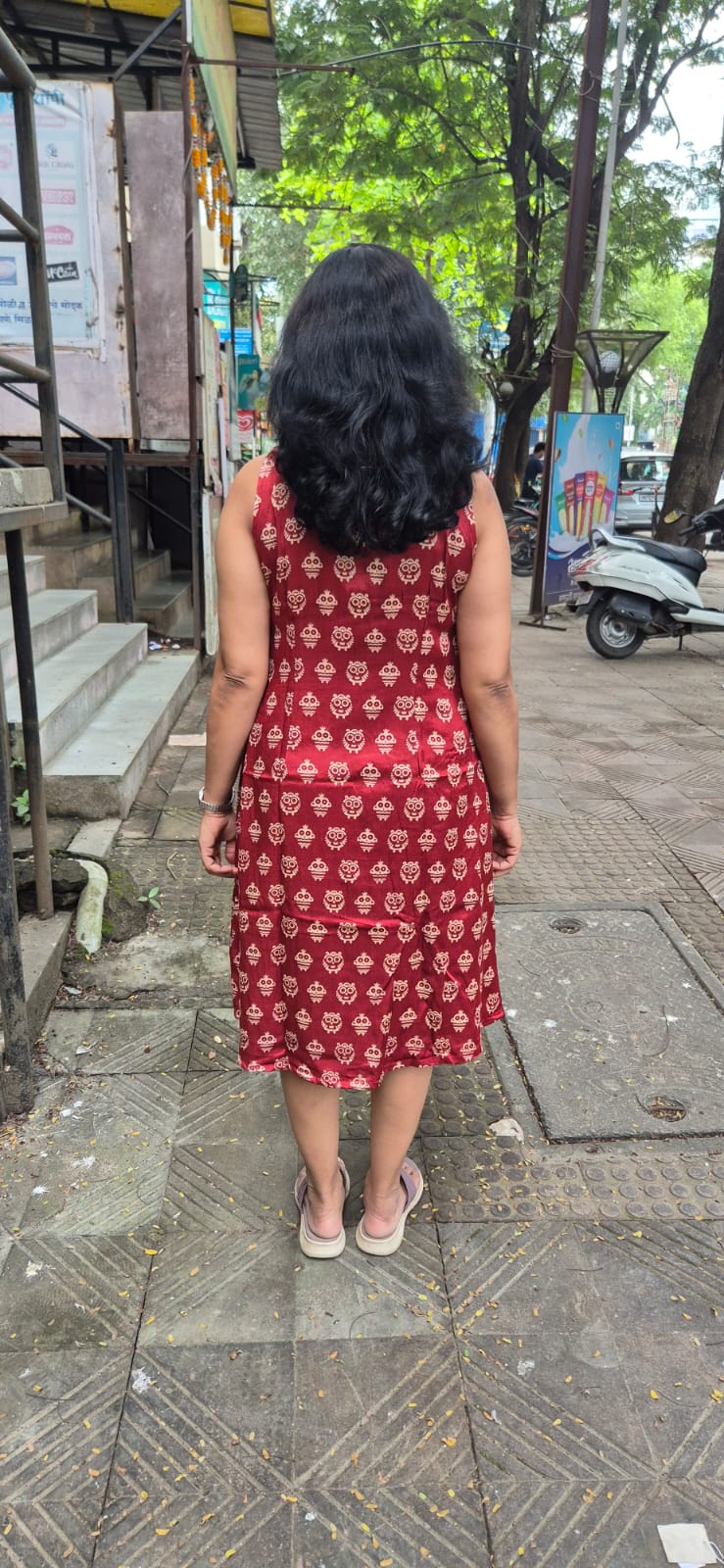 Maroon Mashru Silk Knee Length One Piece