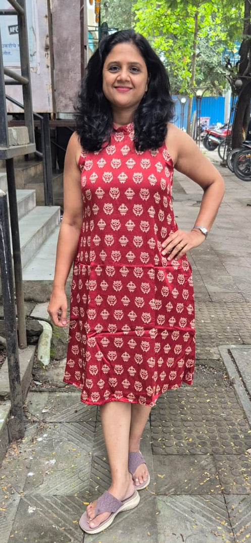 Maroon Mashru Silk Knee Length One Piece