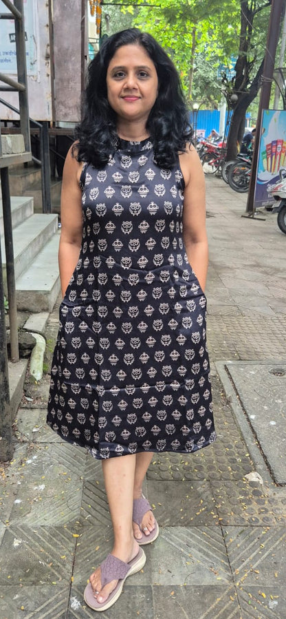 Black Mashru Silk Knee Length One Piece