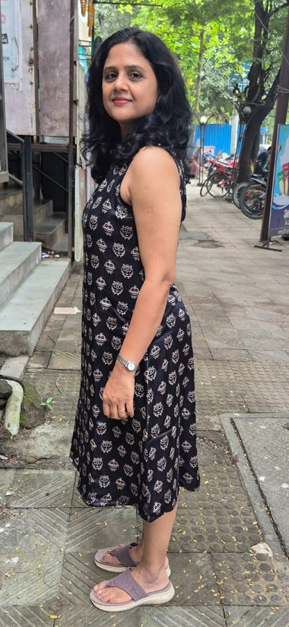 Black Mashru Silk Knee Length One Piece