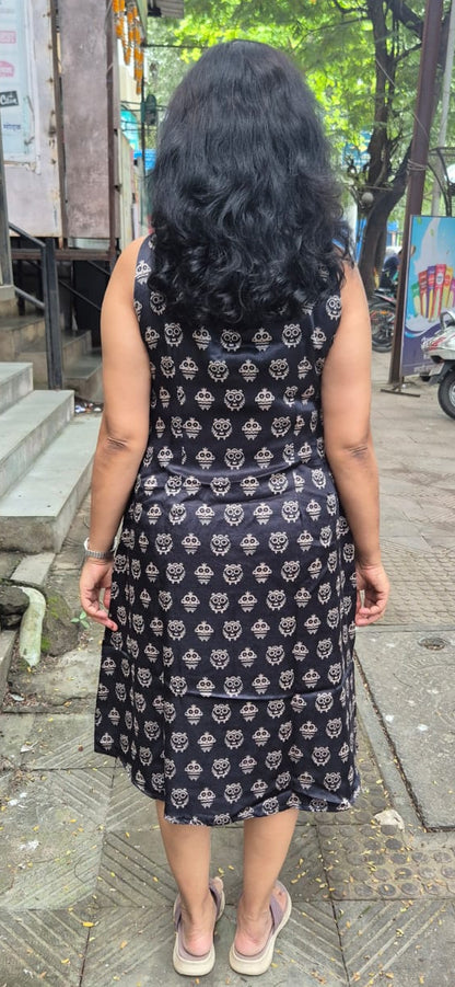 Black Mashru Silk Knee Length One Piece