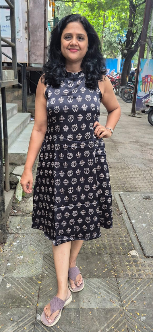 Black Mashru Silk Knee Length One Piece