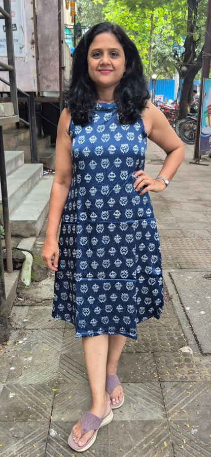 Blue Mashru Silk Knee Length One Piece