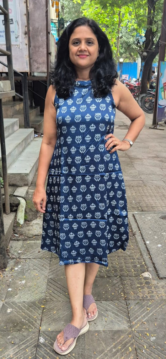 Blue Mashru Silk Knee Length One Piece