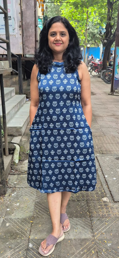 Blue Mashru Silk Knee Length One Piece