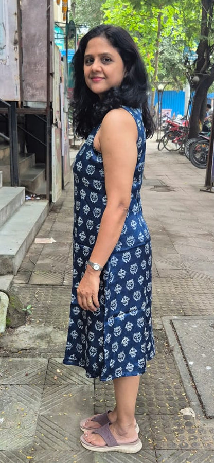 Blue Mashru Silk Knee Length One Piece