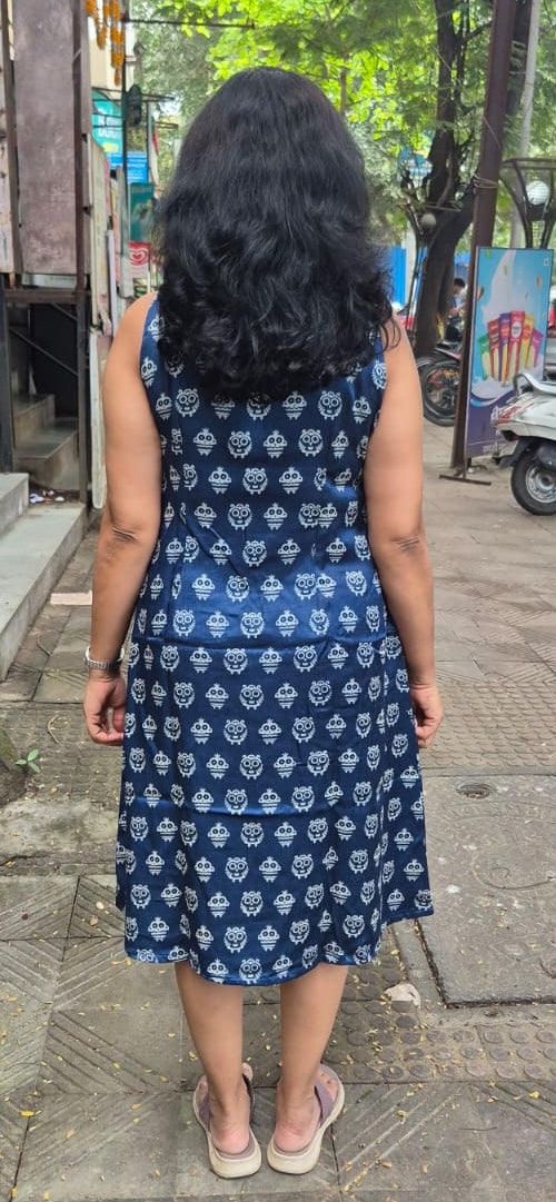 Blue Mashru Silk Knee Length One Piece