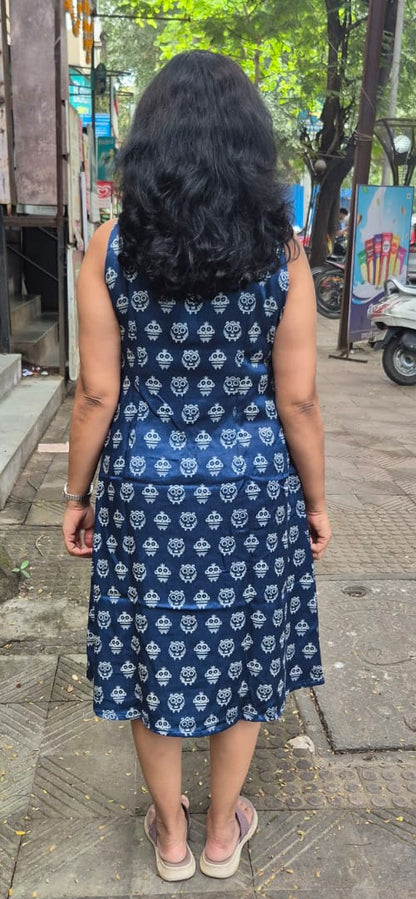 Blue Mashru Silk Knee Length One Piece