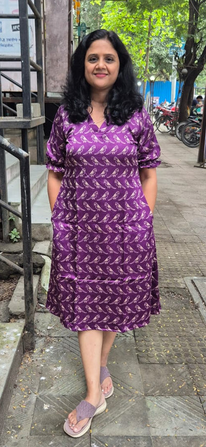 Purple Mashru Silk  Knee Length One Piece