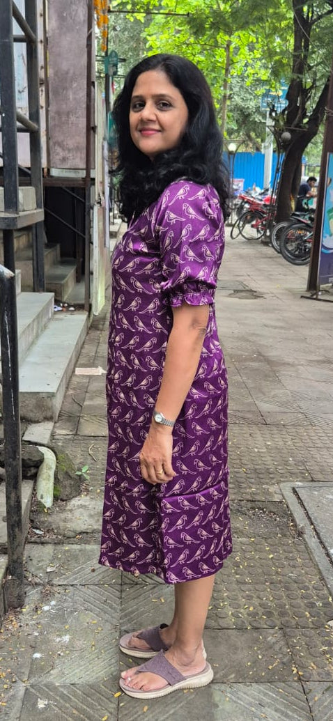 Purple Mashru Silk  Knee Length One Piece