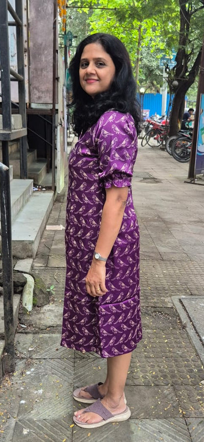 Purple Mashru Silk  Knee Length One Piece