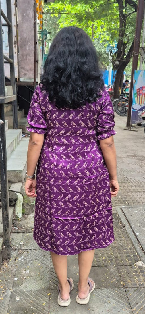 Purple Mashru Silk  Knee Length One Piece