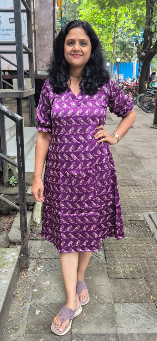 Purple Mashru Silk  Knee Length One Piece