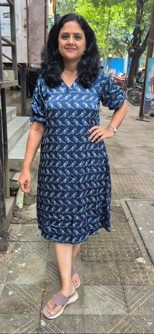 Blue Mashru Silk Knee Length One Piece