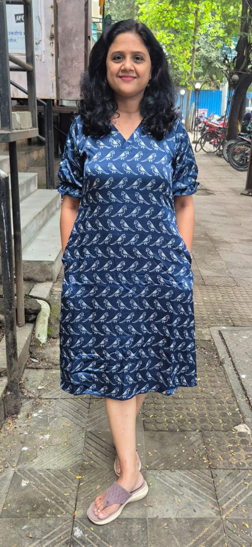 Blue Mashru Silk Knee Length One Piece