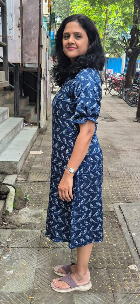 Blue Mashru Silk Knee Length One Piece