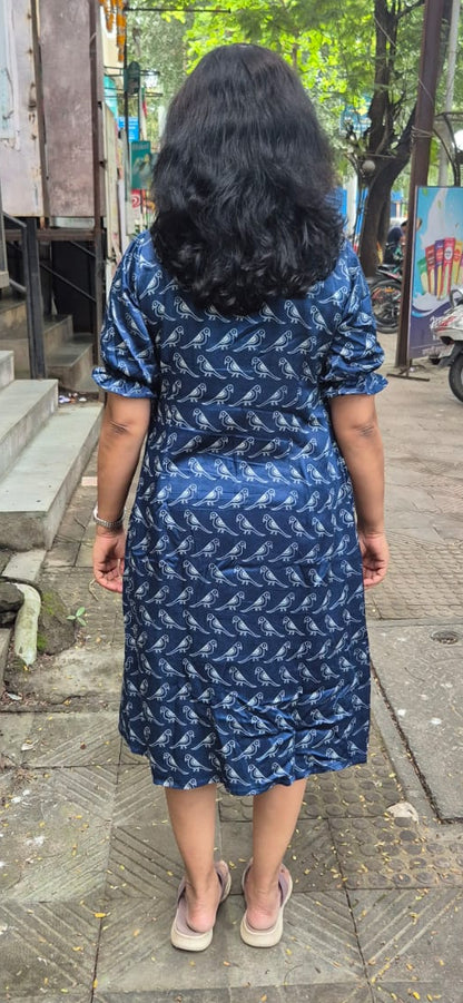 Blue Mashru Silk Knee Length One Piece