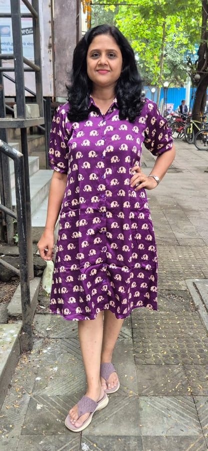 Purple Mashru Silk Knee Length One Piece