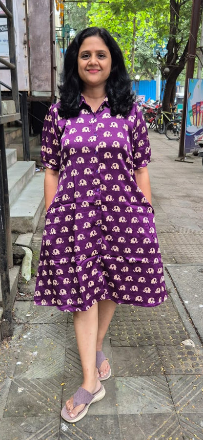 Purple Mashru Silk Knee Length One Piece