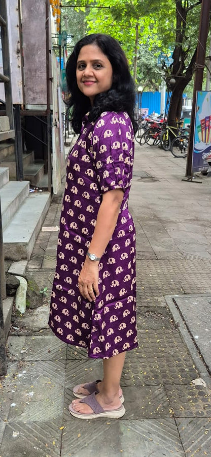 Purple Mashru Silk Knee Length One Piece