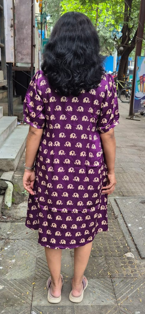 Purple Mashru Silk Knee Length One Piece