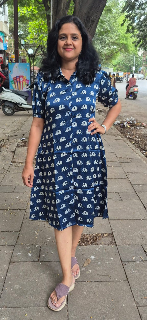 Blue Mashru Silk Knee Length One Piece